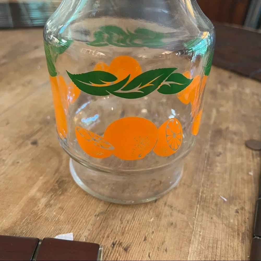 Orange Juice Glass Pitcher VTG 70’s Carafe Kitchen Kitschy Collectible